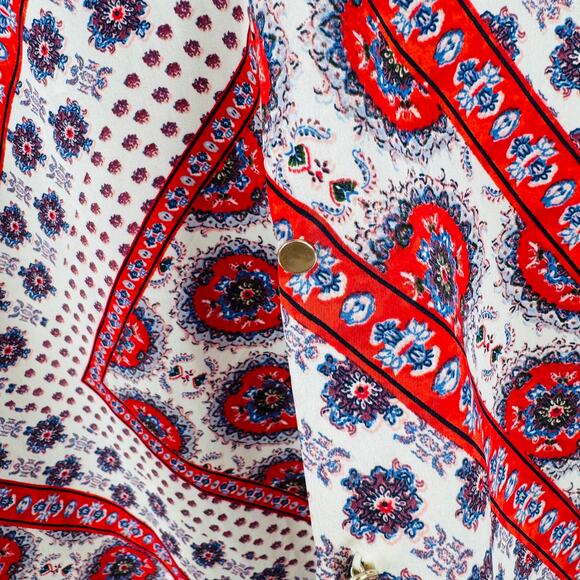 ZARA Boho Paisley Print Button Down Shirt Red Blue Cream Long Sleeve Top Size M - Picture 4 of 5